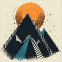 Sticker - Abstract mountain landscape with sun, suitable for poster or print