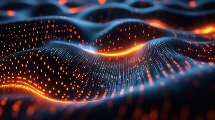 Quantum Core Glowing with Flowing Binary Data Stream