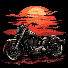 Wall Mural - Graphic motorcycle sunset landscape art