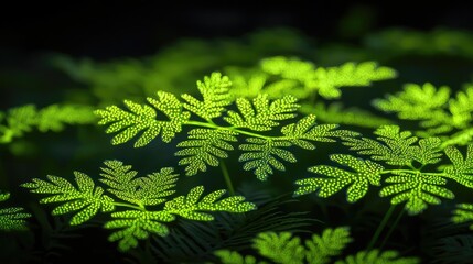 Poster - Glow forest concept. Vibrant green leaves showcasing the beauty of nature in soft, natural lighting.