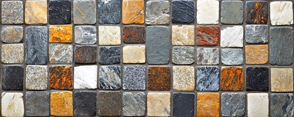 Poster - Mosaic stone tiles creating a varied and colorful pattern
