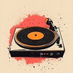 Wall Mural - Retro record player illustration, artistic design, vintage aesthetic, background with splashes, graphic design