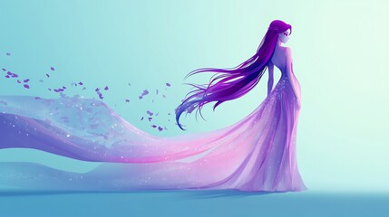 Sticker - Digital art, anime woman, flowing gown, pastel colors, ethereal background