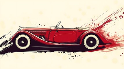 Wall Mural - Vintage Red Car Illustration