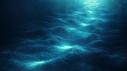 Wall Mural - marine crawl pattern mystical deep ocean waves with ethereal light in a dark blue underwater setting