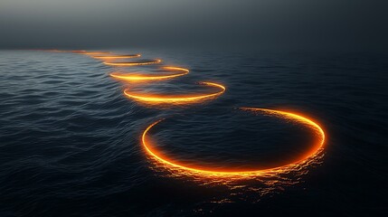 Wall Mural - marine crawl pattern glowing circular patterns on dark water under mysterious foggy atmosphere at tw
