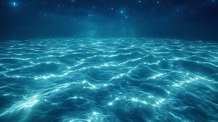 Wall Mural - marine crawl pattern illuminated ocean waves under starry sky with ethereal glow and tranquil atmosp