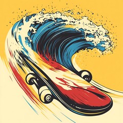 Wall Mural - Skateboard surfing wave graphic art