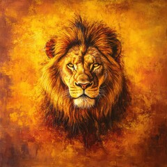 Poster - Regal lion portrait with glowing golden mane illuminated by sunset light offering space for text. Generative AI