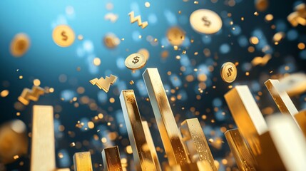 Leinwandbilder - Gold bars rising with dollar coins representing business success and growth