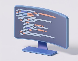 3d curved monitor displays lines of colorful code