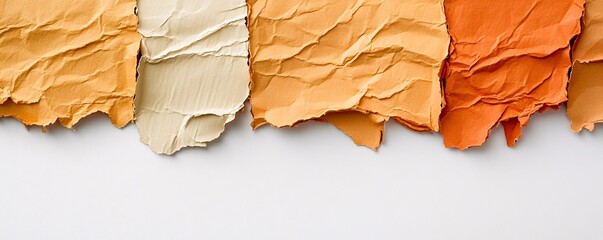 Poster - Crumpled torn paper pieces forming a row on white background