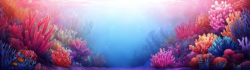 Wall Mural - marine hard organic underwater scene with vibrant coral reef and clear blue water illuminated by sun
