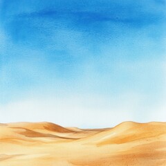 Aufkleber - Captivating minimal watercolor of golden sand dunes under a clear blue sky at midday. Generative AI