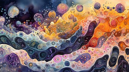 Wall Mural - species zoology surface abstract colorful waves with swirls and bubbles in dynamic cosmic landscape 