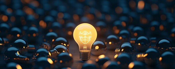 Leinwandbilder - Bright lightbulb shining new ideas in dark with filament forming globe icon