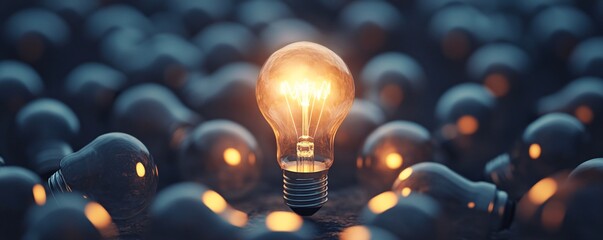 Leinwandbilder - Bright light bulb standing out from the crowd of light bulbs