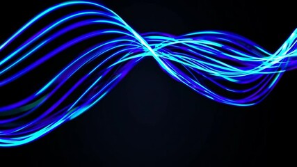 Poster - Abstract blue light waves on black background, dynamic motion. digital art and technology concept