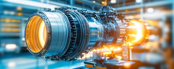 Poster - Powerful airplane engine undergoing maintenance in a high-tech facility