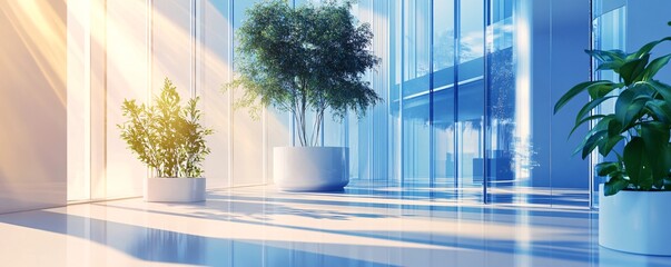 Aufkleber - Sun shining through windows in modern office building