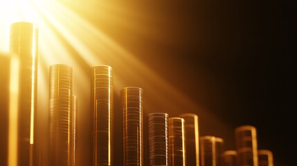 Leinwandbilder - Stacks of gold coins forming ascending graph on black background