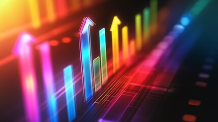 Leinwandbilder - Colorful glowing chart arrows pointing up showing business success
