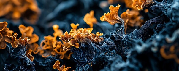 Wall Mural - dried smoky fusion vibrant abstract close-up of orange and black natural textures in stunning detail