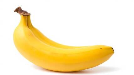 One fresh ripe banana isolated on plain white background with precise clipping path, snack, yellow, natural