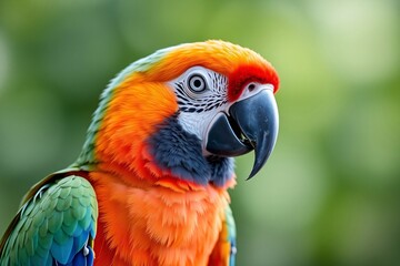 vibrantly colored parrot with bright feathers against a green natural background