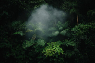 Wall Mural - A dense forest with a foggy mist surrounding it