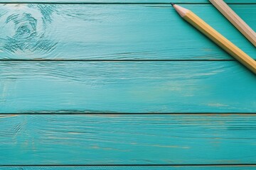 Aufkleber - Notebook with pencil on bright wooden desk inviting creativity and productivity in a spacious workspace. Generative AI