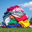 © Patchayanit  - Brightly Colored Pile of Clothes Against a Clear Blue Sky