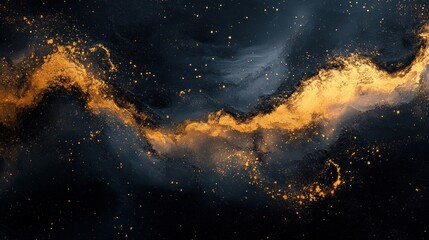 Wall Mural - Abstract Gold Brush Strokes on Black Background Impressionist Artwork Modern Canvas Wall Decor