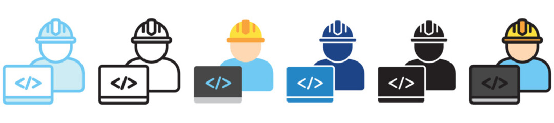 Engineer multi-style icon, outline, flat, glyph, dual tone, line color. use for UI, UX, app and web development, digital or print. for digital industry, education, technology.
