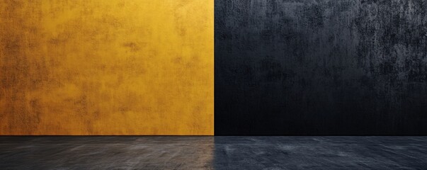 Poster - Empty room with black and yellow concrete walls and polished concrete floor
