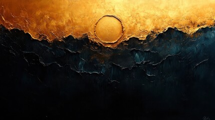 Wall Mural - Abstract Textured Painting Gold to Black Gradient Modern Expressionism Wall Art