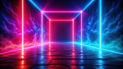 Wall Mural - A glowing red light source illuminates a dark abstract neon background with vibrant electric blue and pink hues, creating a dynamic atmosphere, electric colors, dark setting