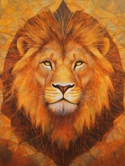 Poster - Regal lion portrait with golden mane glowing in sunset light inviting calm and majesty to any space. Generative AI