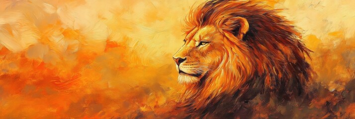 Aufkleber - Majestic portrait of a lion with golden mane glowing in sunset light inviting contemplation and admiration. Generative AI