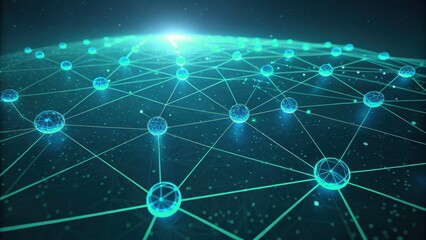 Digital network with glowing connections and nodes.