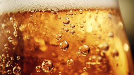 Aufkleber - Golden beer with bubbles rising to the surface in a glass