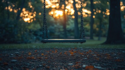 Wall Mural - Empty Swing Set at Sunset in Autumn Woods