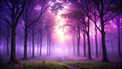 Wall Mural - Mystical forest scene at dusk, mystical trees, purple gradient,  mystical trees, purple gradient