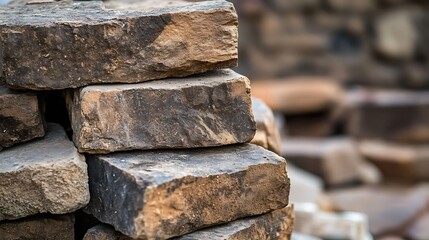 Poster - Stacked blocks of stone showcasing natural texture in a rustic environment for construction and design : Generative AI