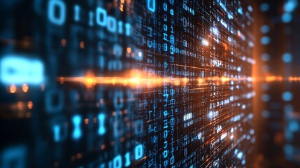 Fototapete - Futuristic digital representation of binary codes in blue tones demonstrating advanced data technology and information flow : Generative AI