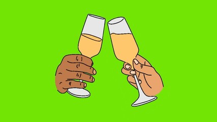 Wall Mural - line art animation of hand holding wine glass green background