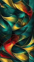 Wall Mural - Abstract swirling teal, gold, red artwork; digital art, background design