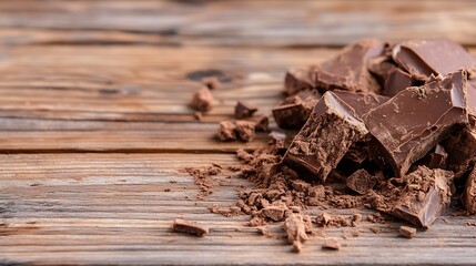 Aufkleber - Rich and Decadent Dark Chocolate Pieces on Rustic Wooden Surface Perfect for Dessert Lovers : Generative AI