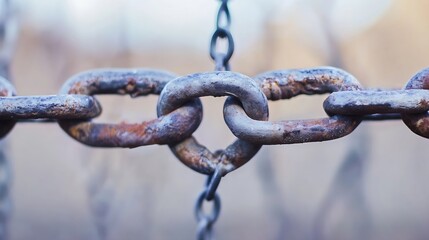 Aufkleber - Close up view of rusted heavy chains interconnected in a weathered rustic setting : Generative AI