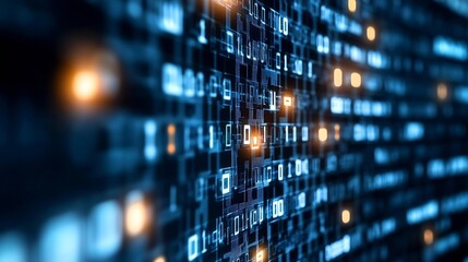 Fototapete - Abstract digital background featuring binary code and glowing lights representing data processing : Generative AI